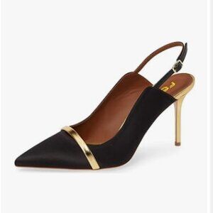 FSJ Black Classy Pointed Toe Thin High Heel Slingback Office Prom Dress Pump